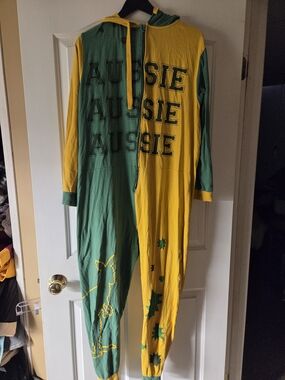 Kids Aussie Two-Tone Green & Yellow One-Piece Hooded Pajamas